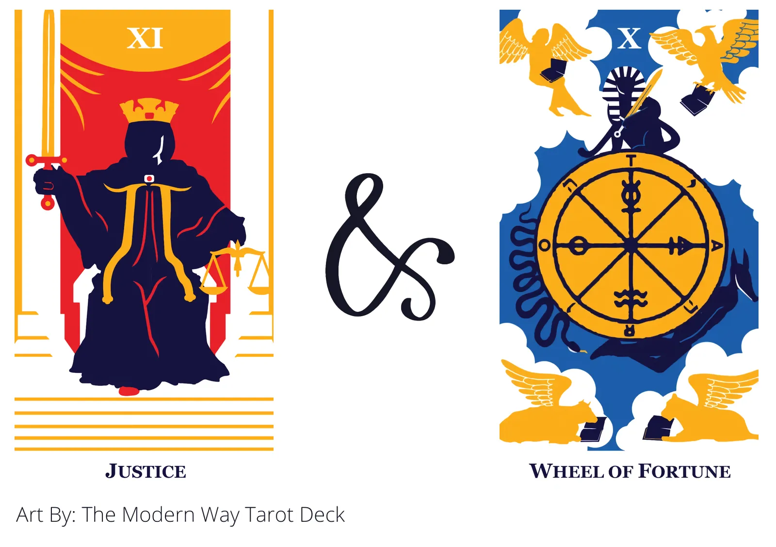 justice and wheel of fortune tarot cards together