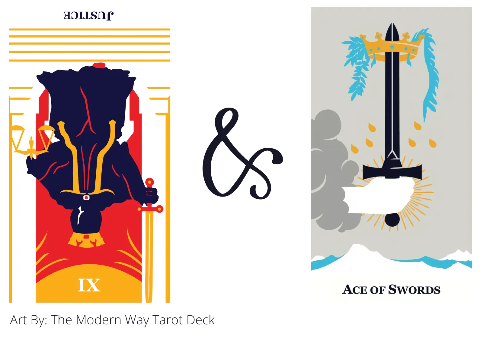 justice reversed and ace of swords tarot cards together