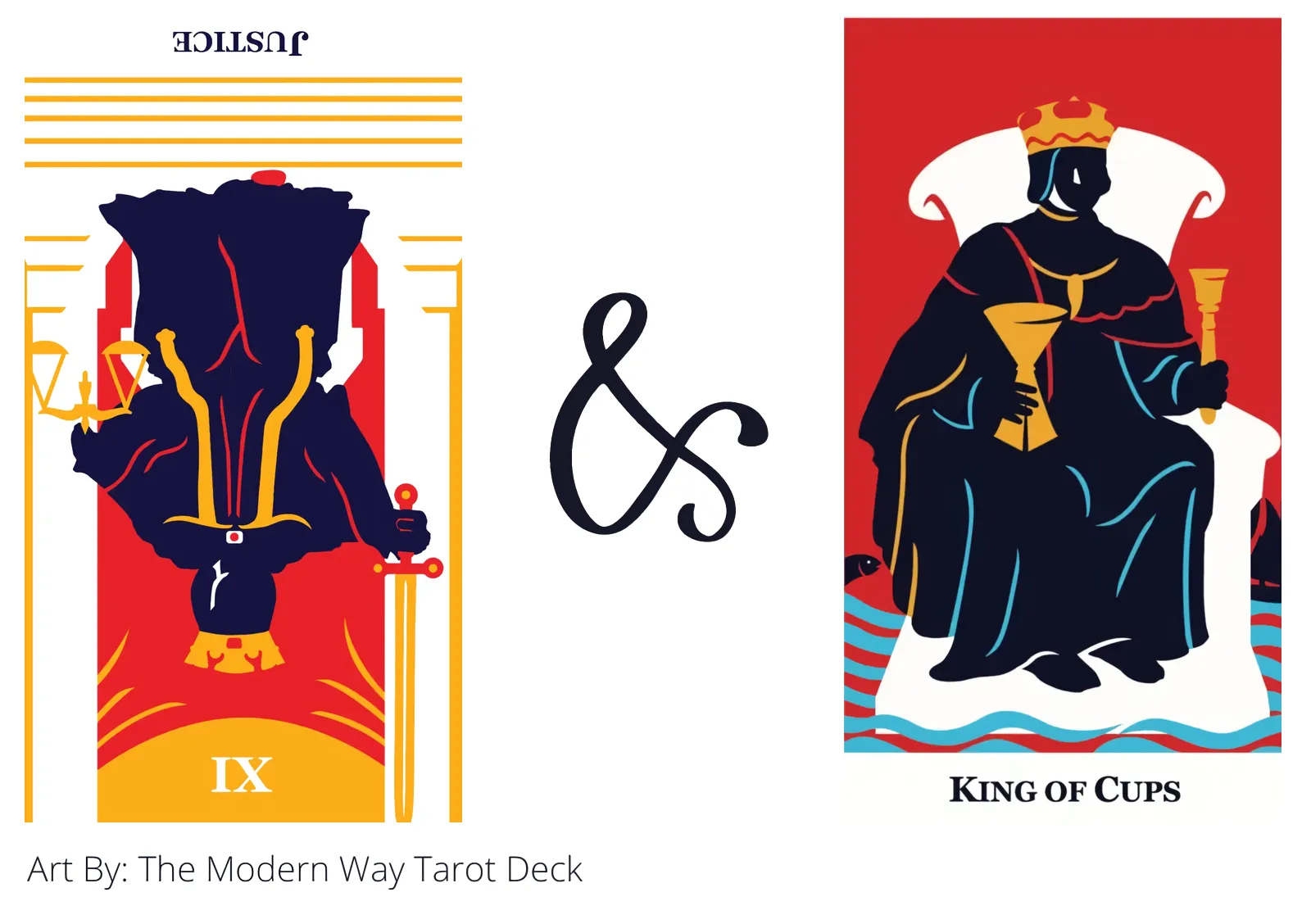 justice reversed and king of cups tarot cards together