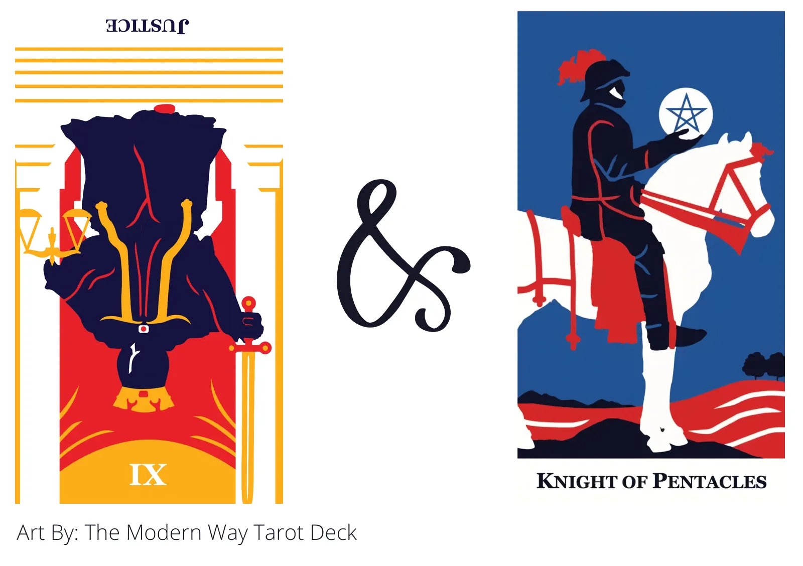 justice reversed and knight of pentacles tarot cards together
