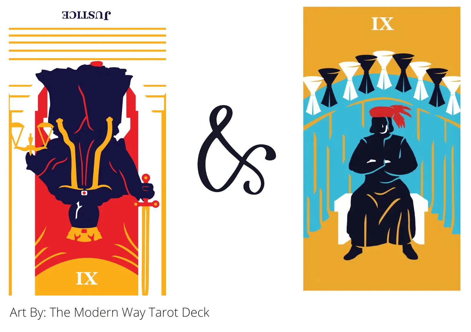 justice reversed and nine of cups tarot cards together