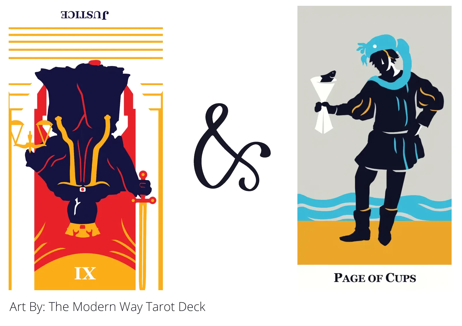 justice reversed and page of cups tarot cards together