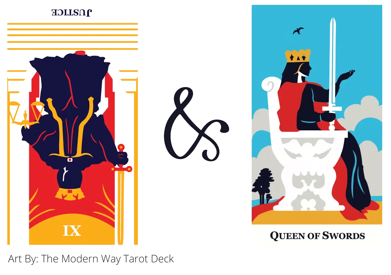 justice reversed and queen of swords tarot cards together