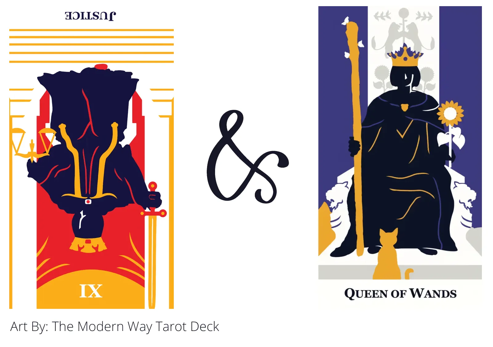 justice reversed and queen of wands tarot cards together