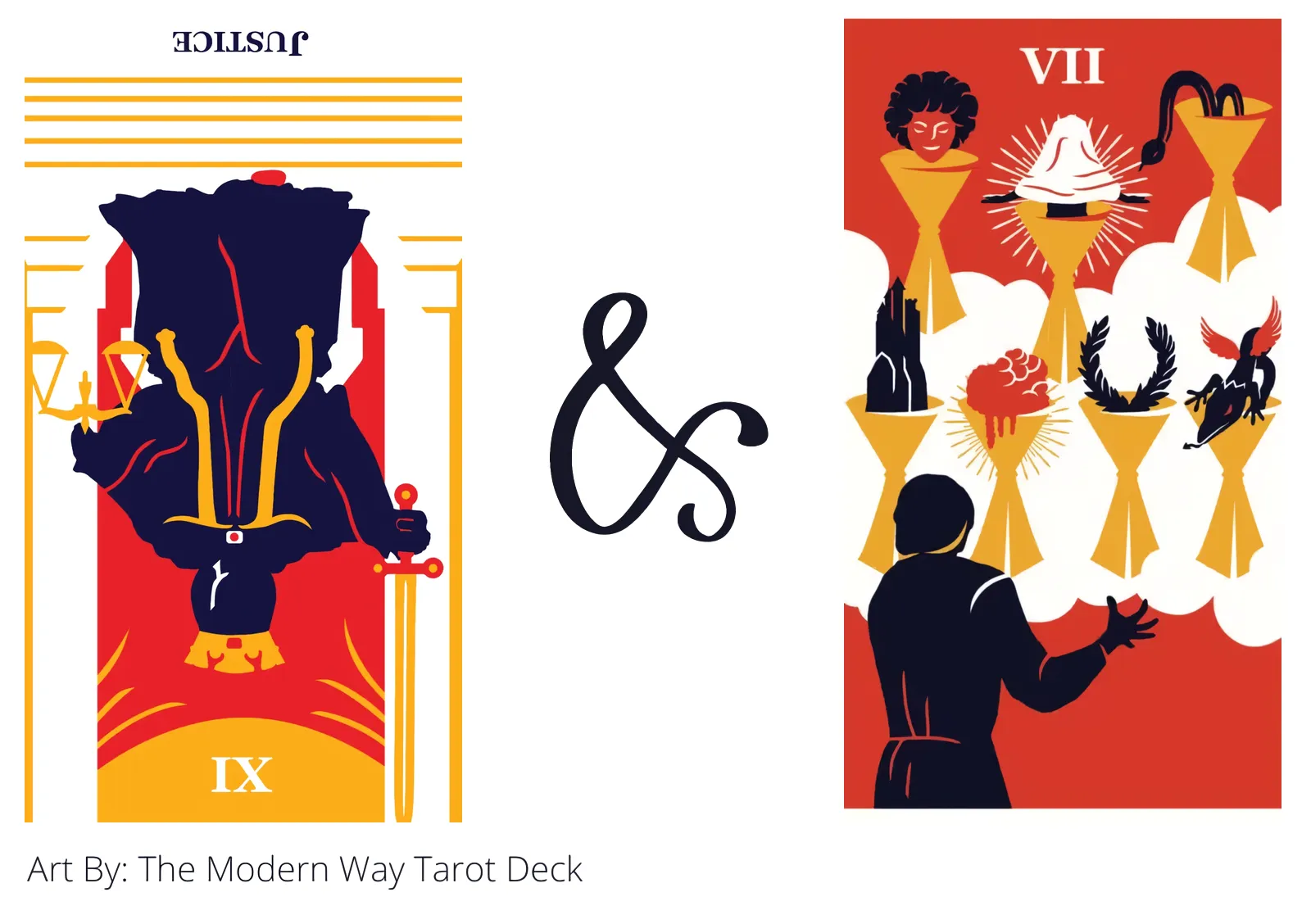 justice reversed and seven of cups tarot cards together