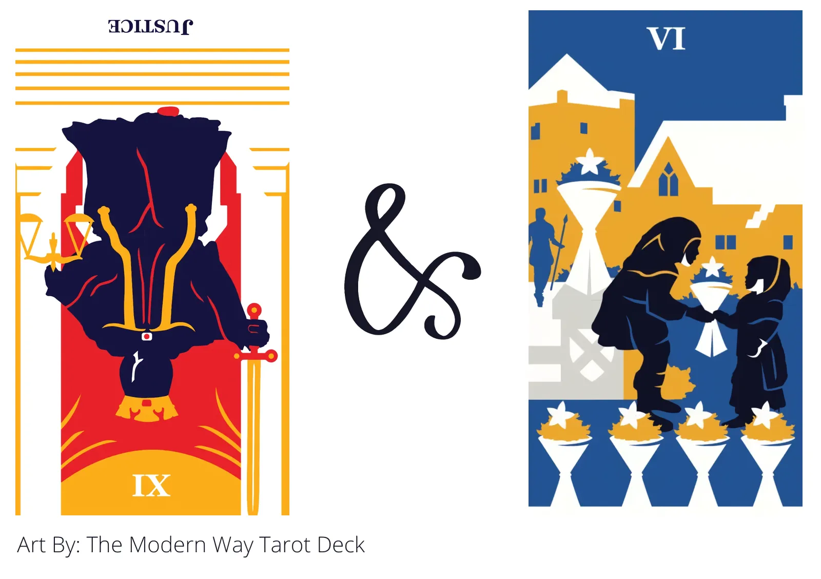 justice reversed and six of cups tarot cards together