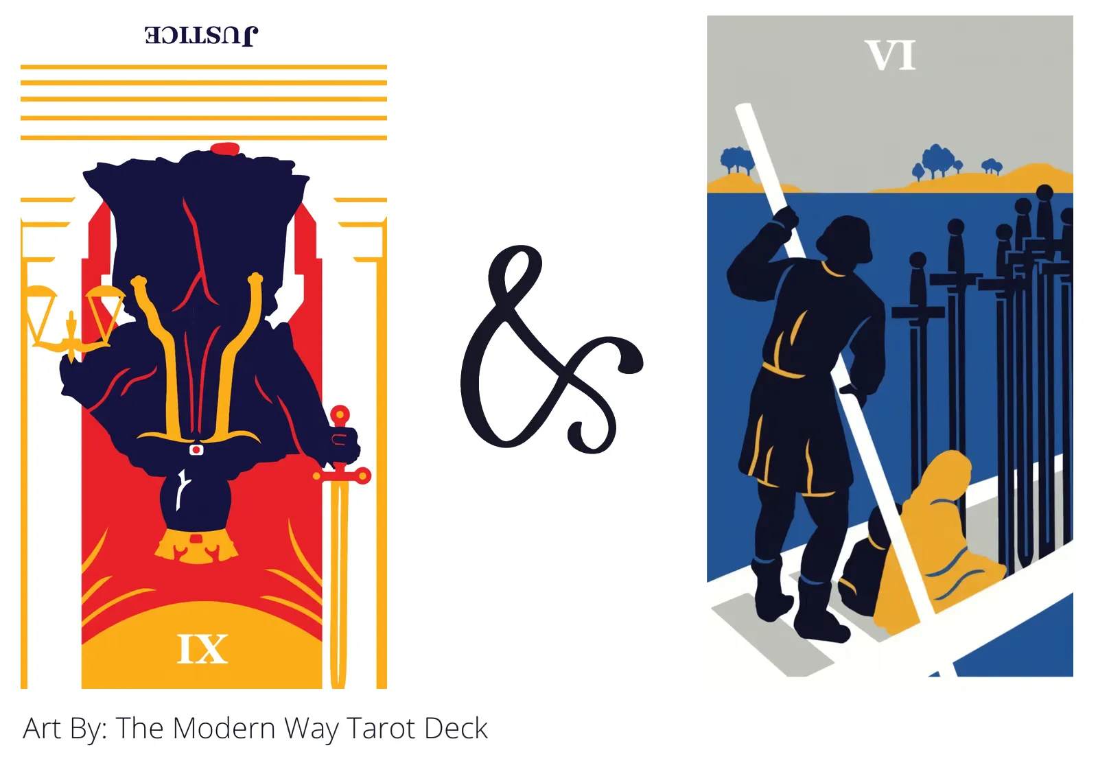 justice reversed and six of swords tarot cards together