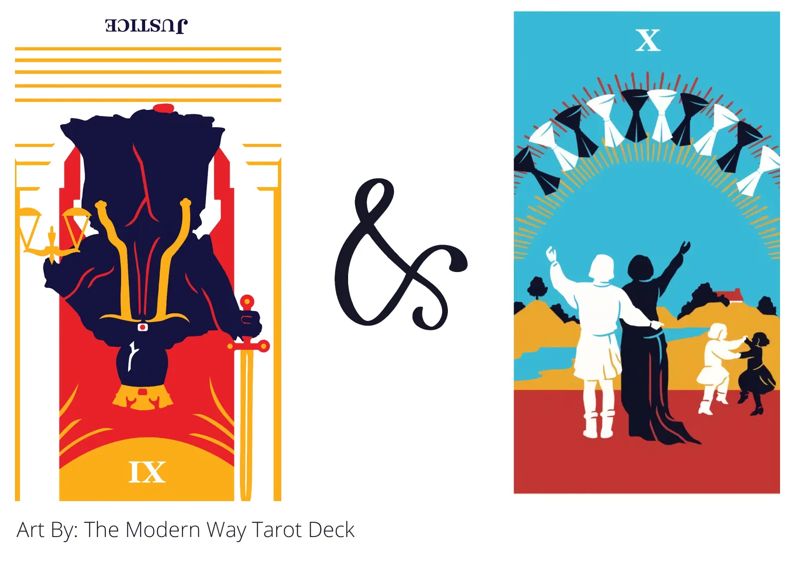 justice reversed and ten of cups tarot cards together