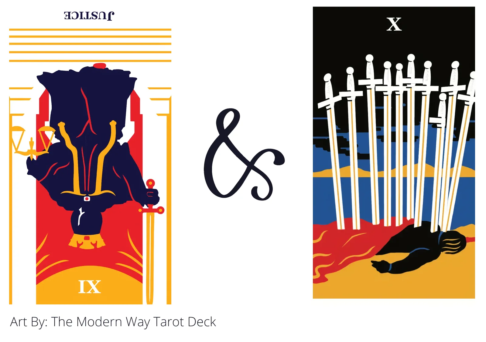 justice reversed and ten of swords tarot cards together