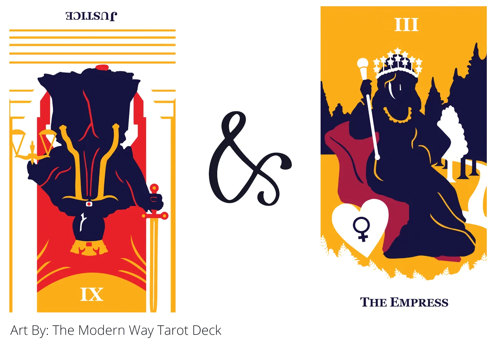 justice reversed and the empress tarot cards together