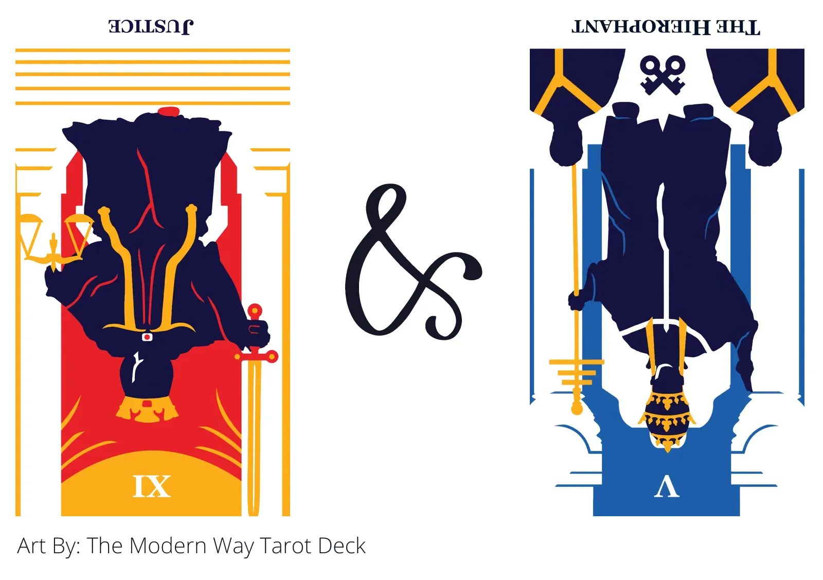 justice reversed and the hierophant reversed tarot cards together