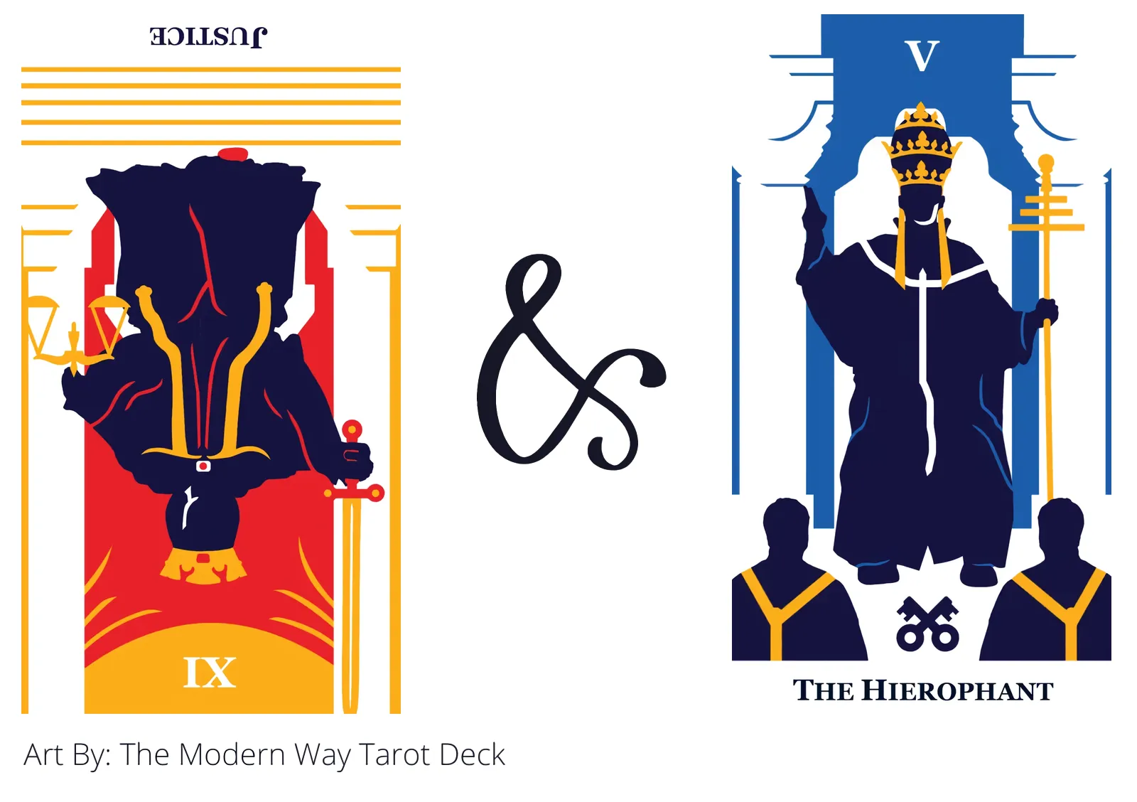 justice reversed and the hierophant tarot cards together