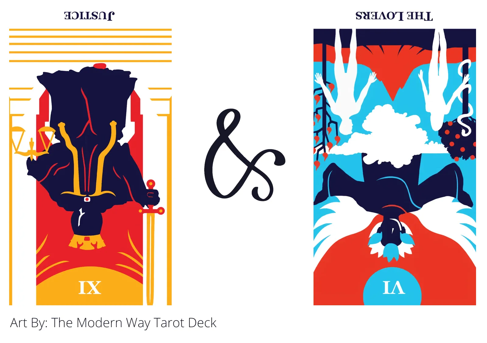 justice reversed and the lovers reversed tarot cards together