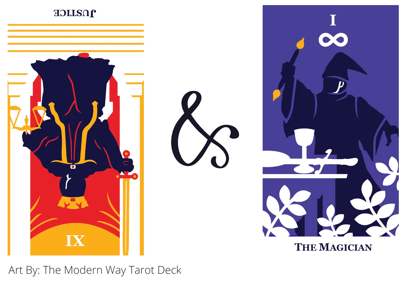 justice reversed and the magician tarot cards together