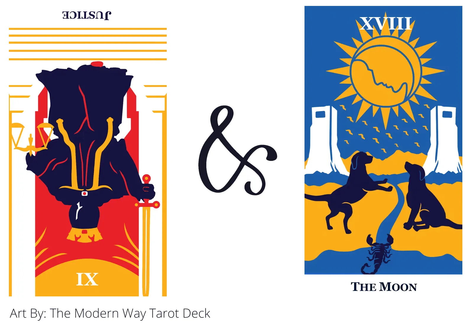 justice reversed and the moon tarot cards together