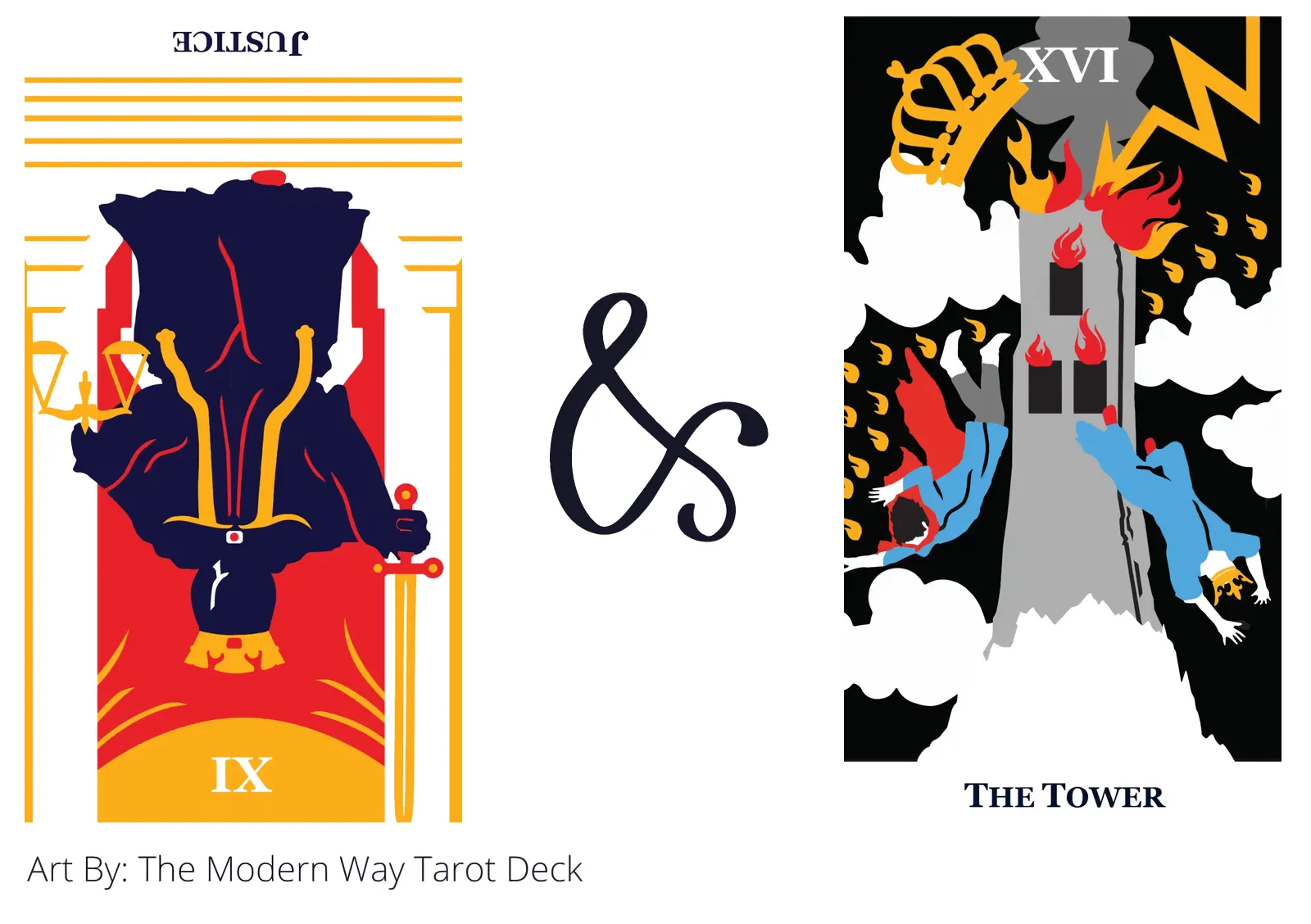 justice reversed and the tower tarot cards together