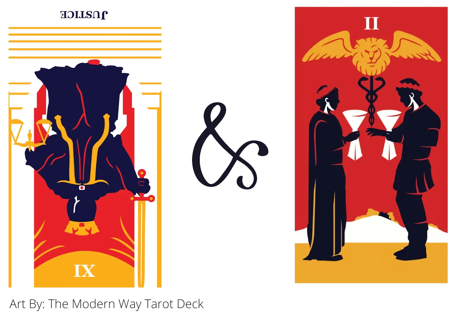 justice reversed and two of cups tarot cards together