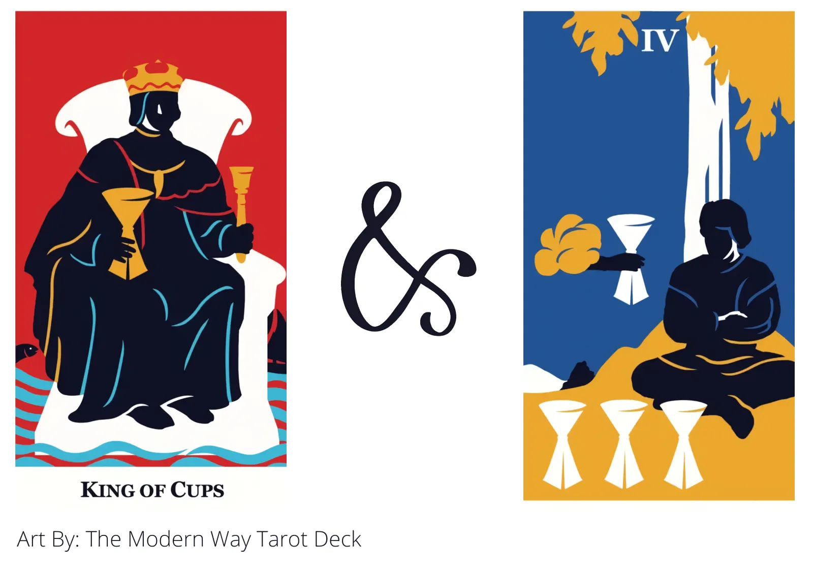 king of cups and four of cups tarot cards together