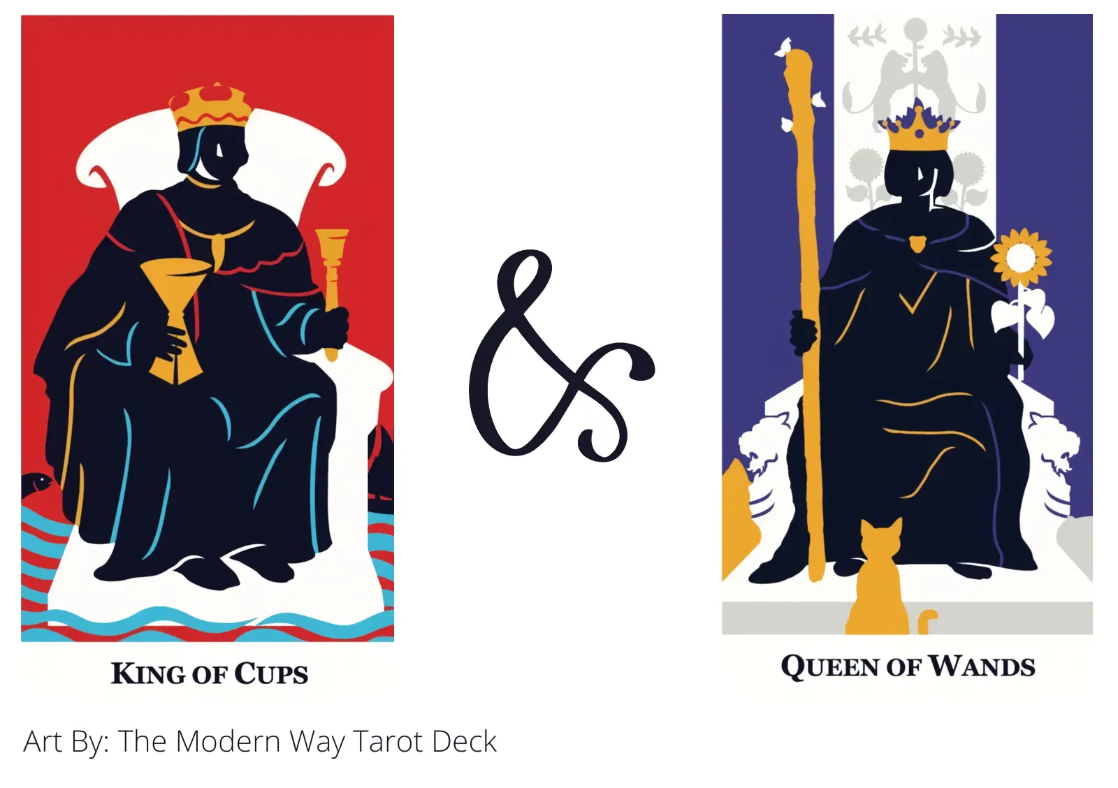 king of cups and queen of wands tarot cards together