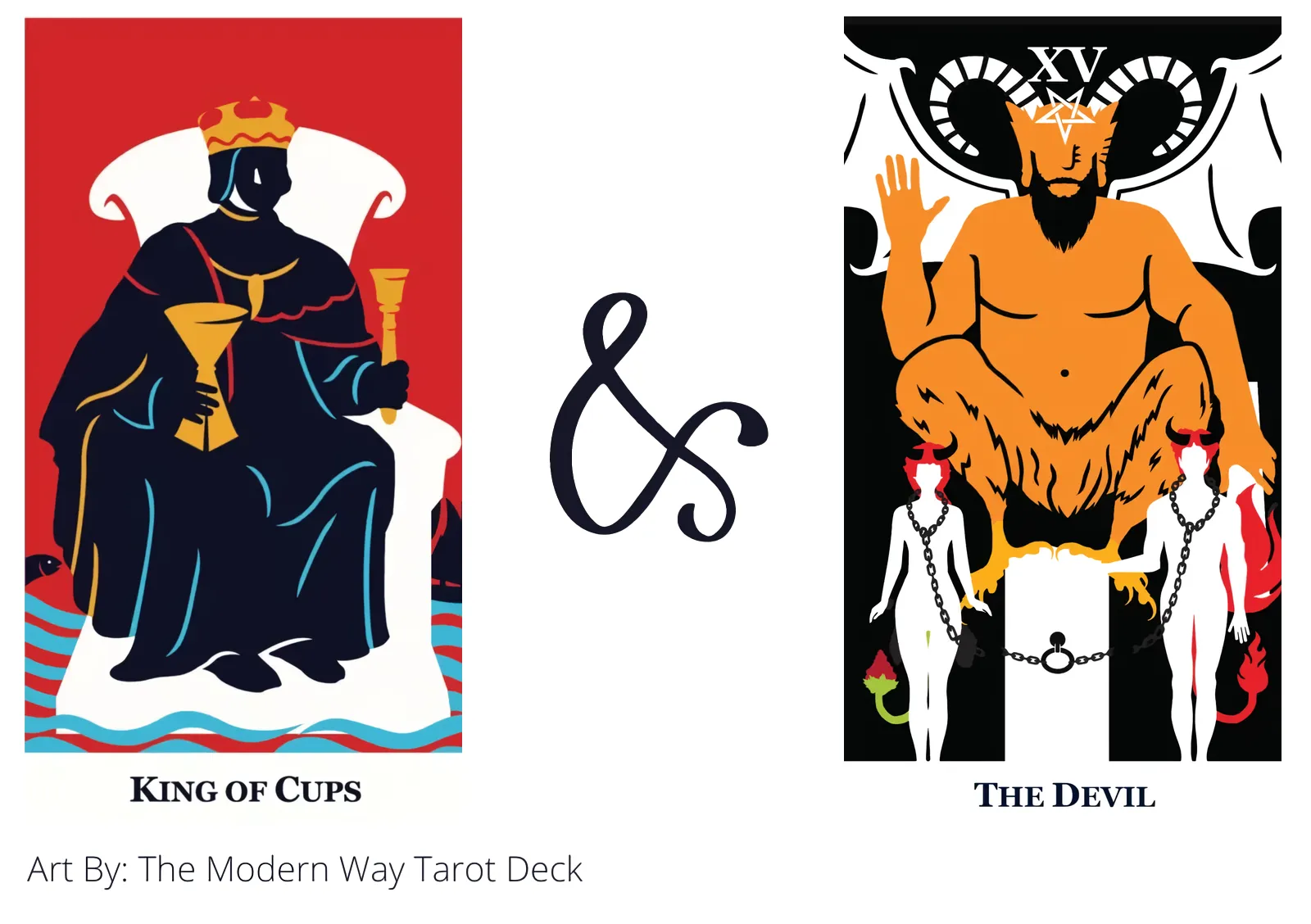 king of cups and the devil tarot cards together