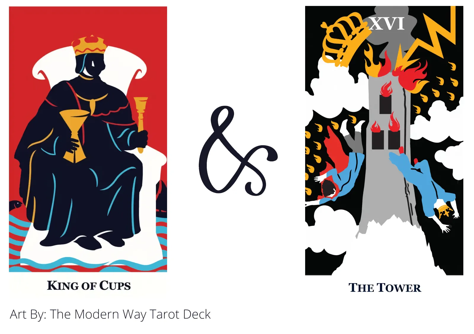 king of cups and the tower tarot cards together