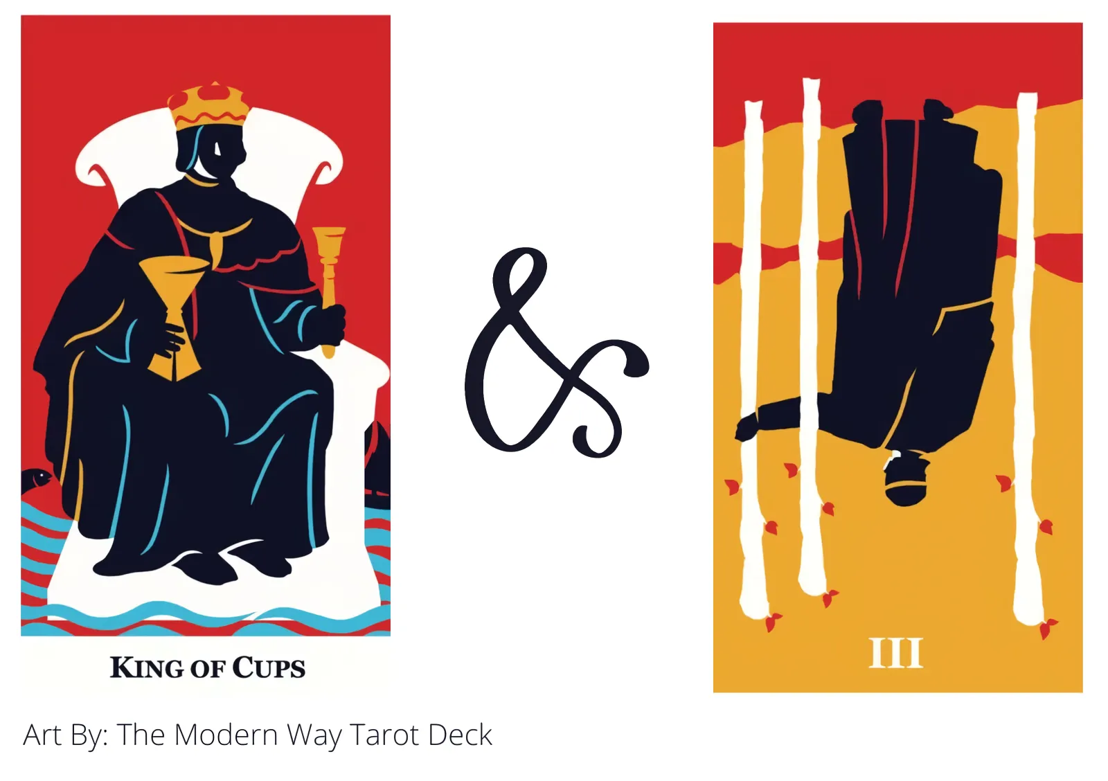 king of cups and three of wands reversed tarot cards together