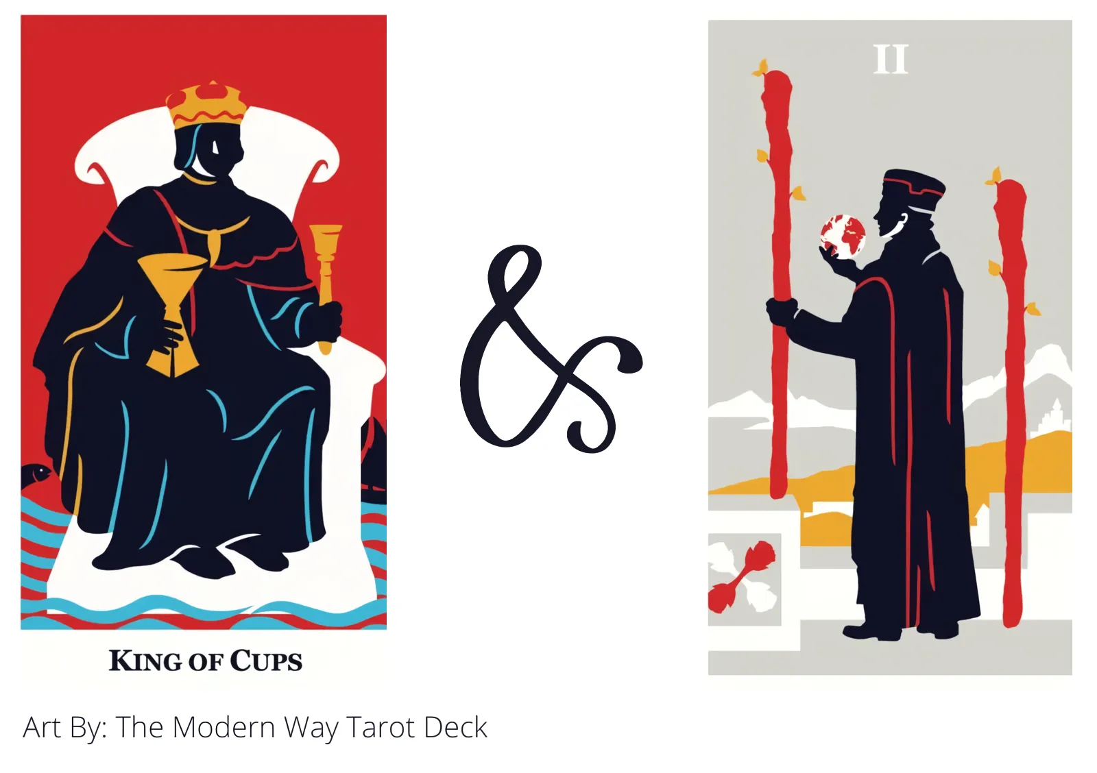 king of cups and two of wands tarot cards together