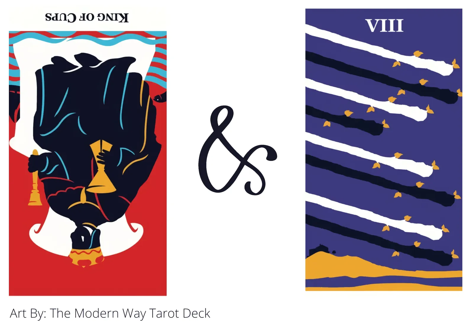 king of cups reversed and eight of wands tarot cards together