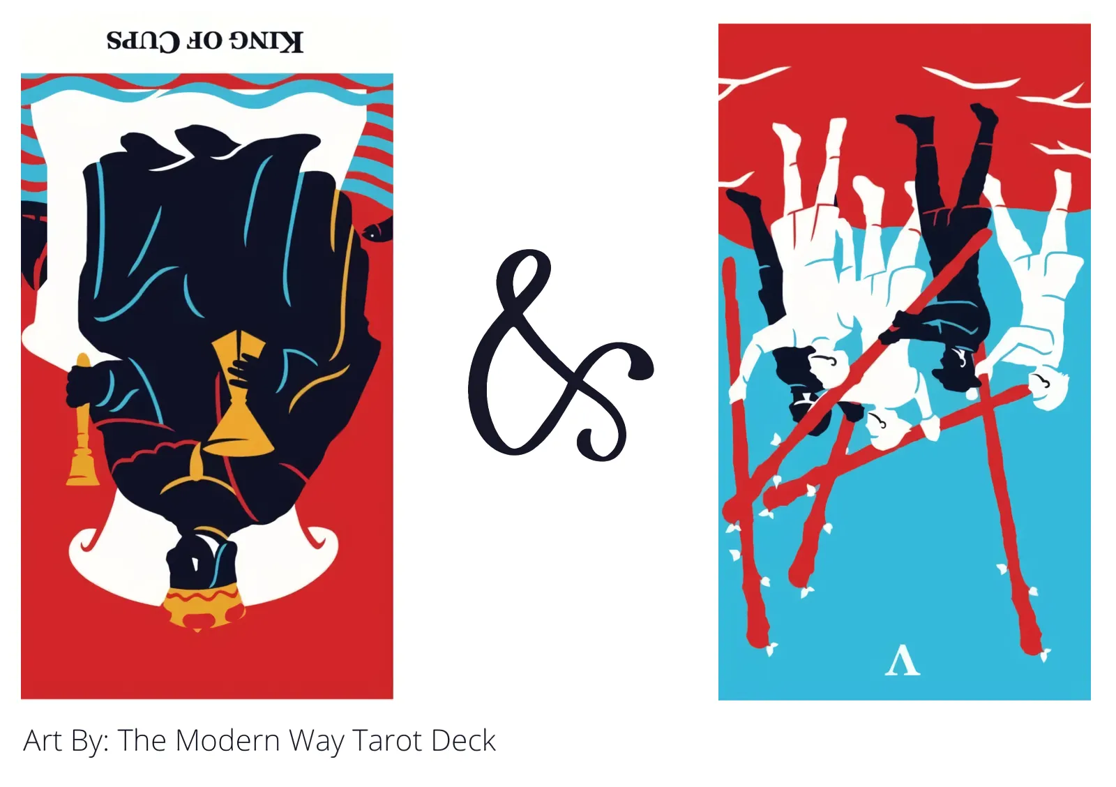 king of cups reversed and five of wands reversed tarot cards together