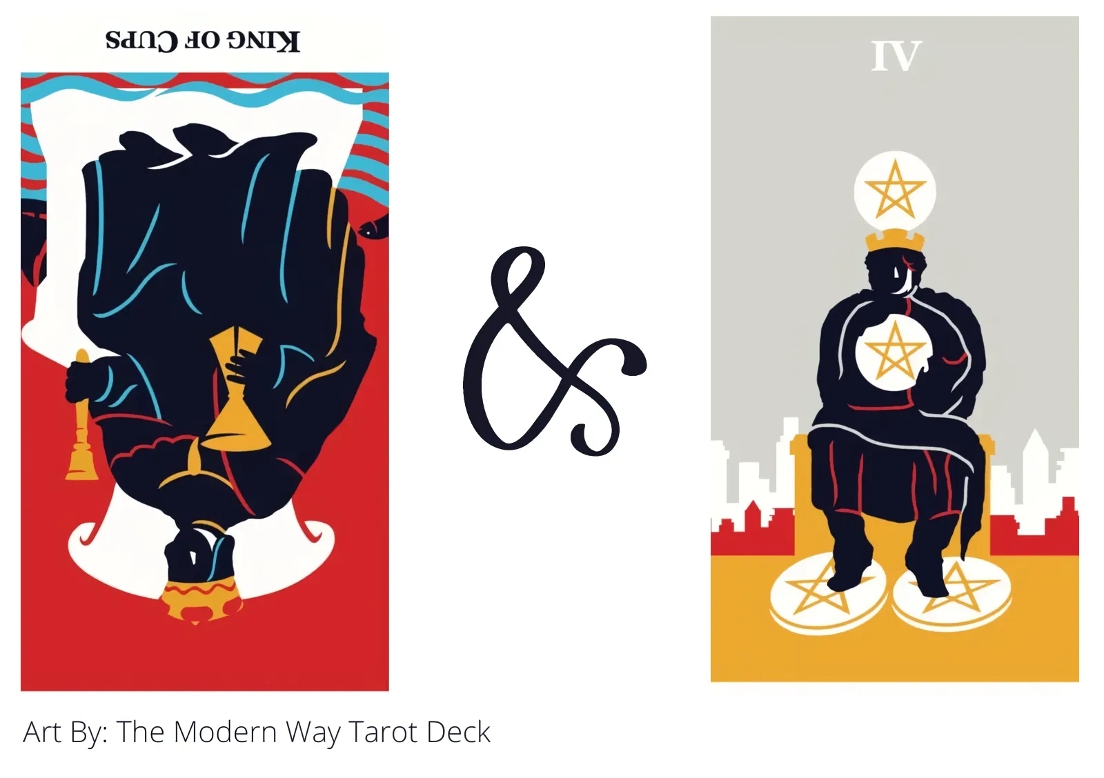 king of cups reversed and four of pentacles tarot cards together