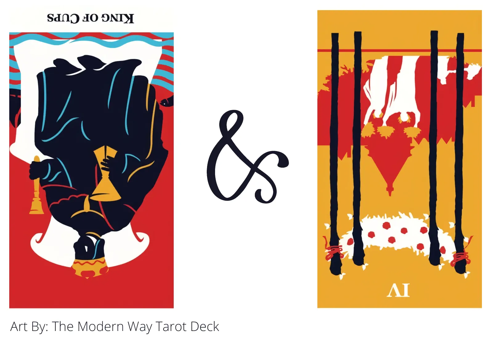 king of cups reversed and four of wands reversed tarot cards together