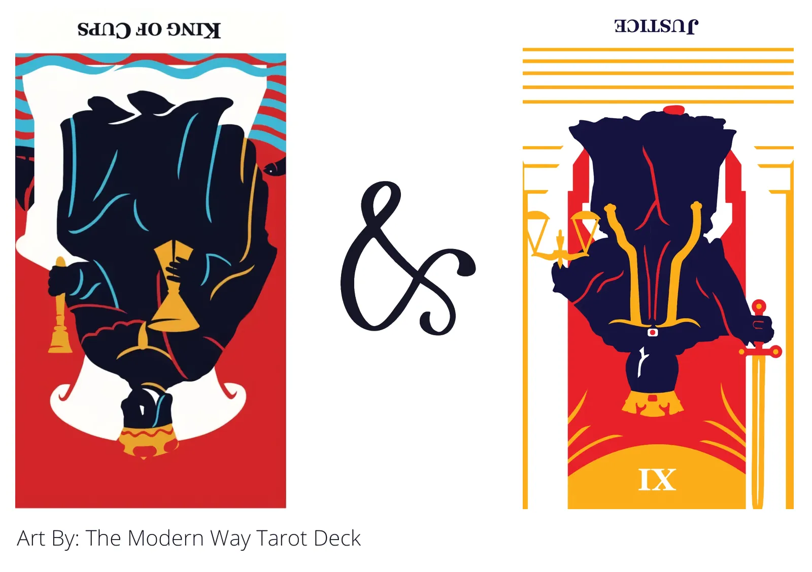 king of cups reversed and justice reversed tarot cards together