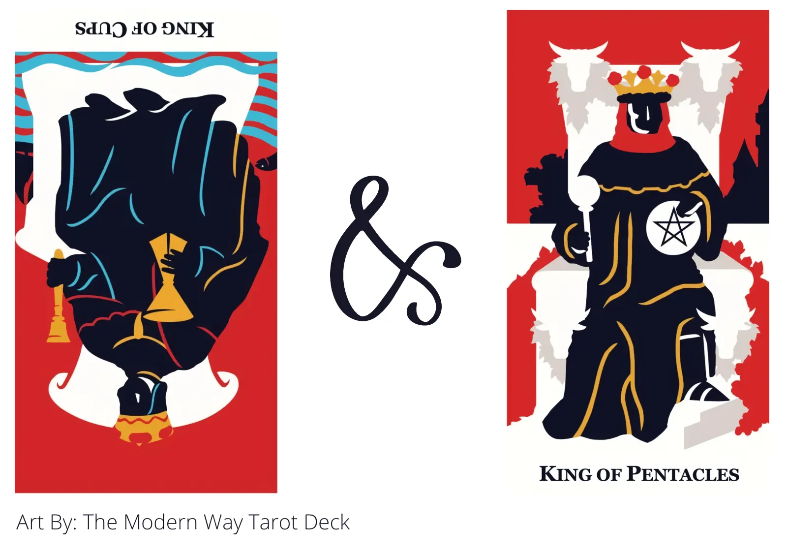 king of cups reversed and king of pentacles tarot cards together
