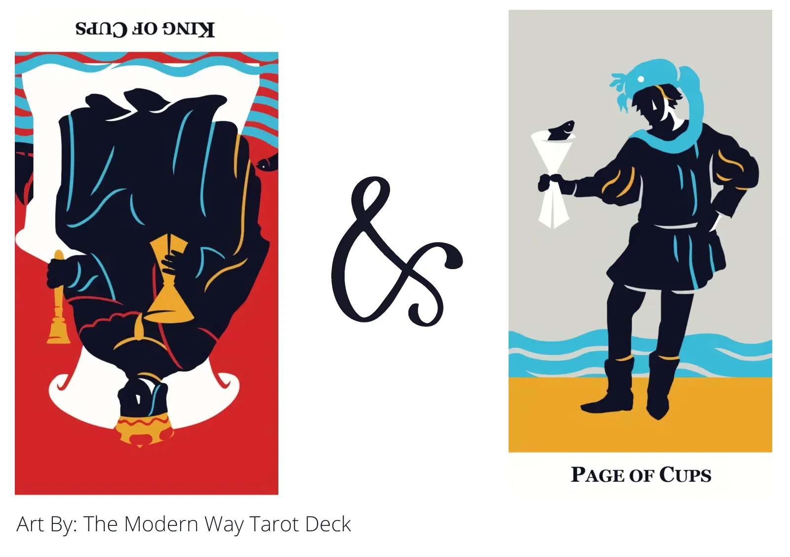 king of cups reversed and page of cups tarot cards together