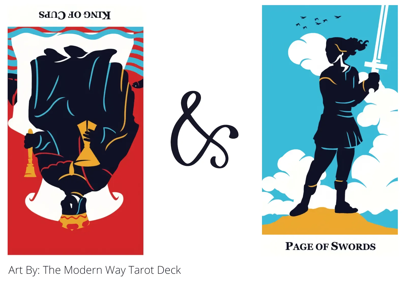 king of cups reversed and page of swords tarot cards together