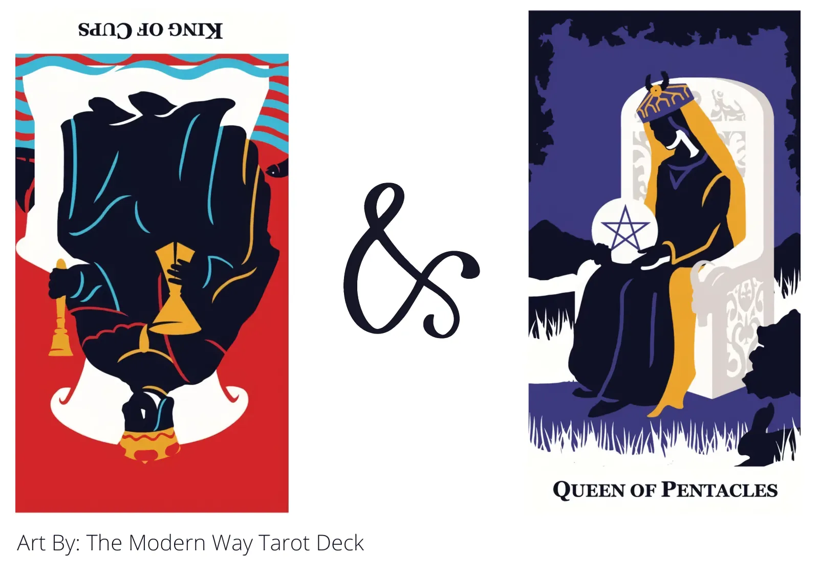 king of cups reversed and queen of pentacles tarot cards together
