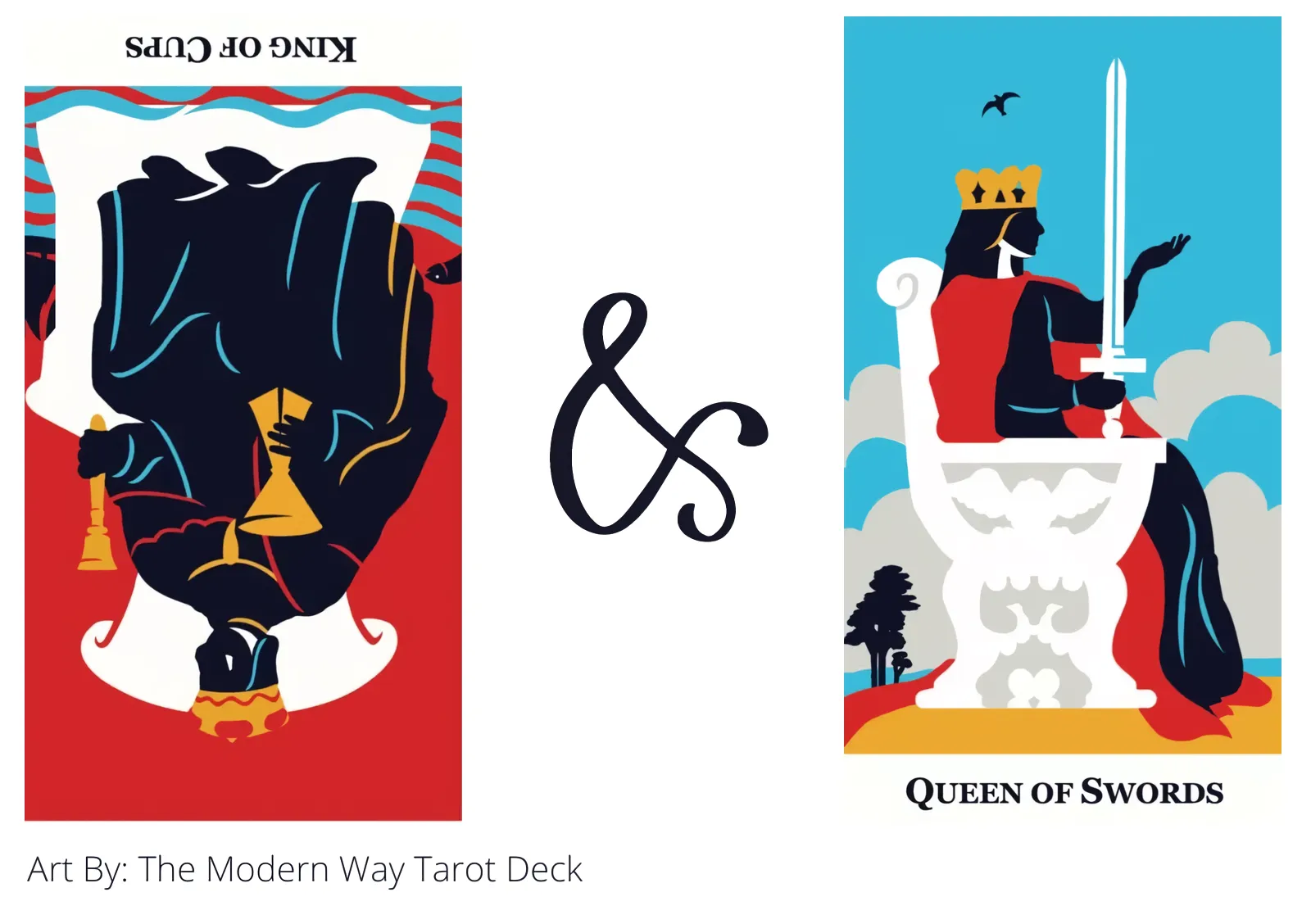 king of cups reversed and queen of swords tarot cards together