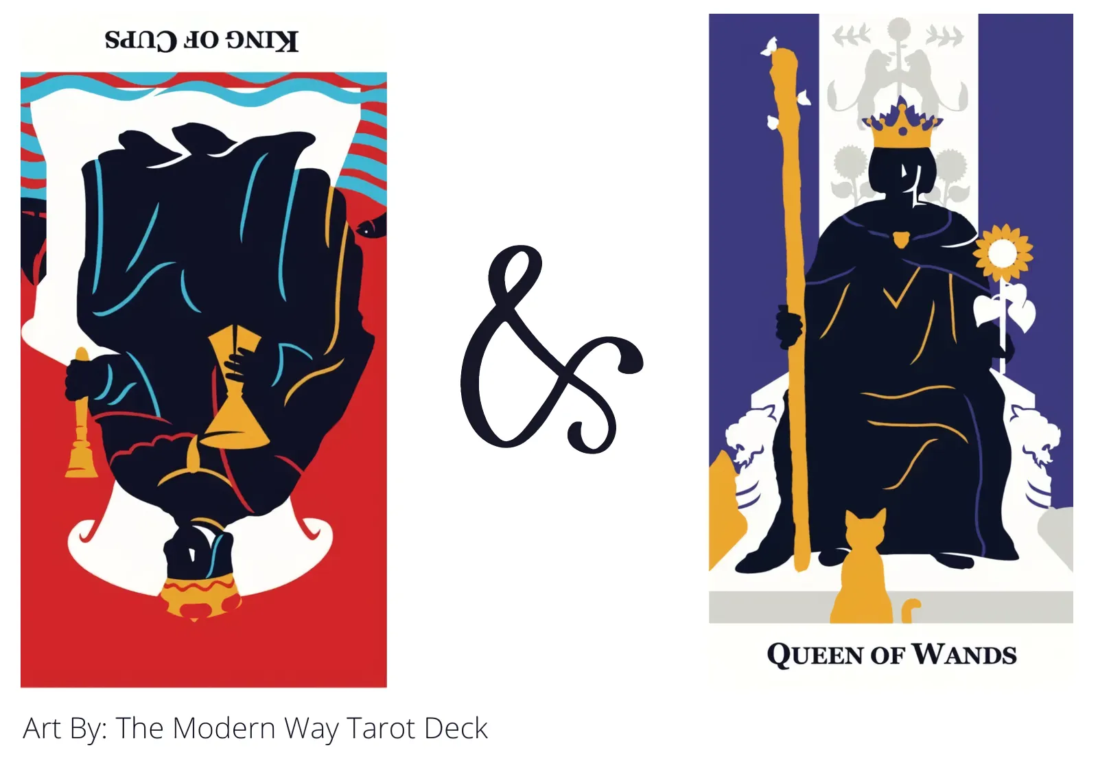 king of cups reversed and queen of wands tarot cards together