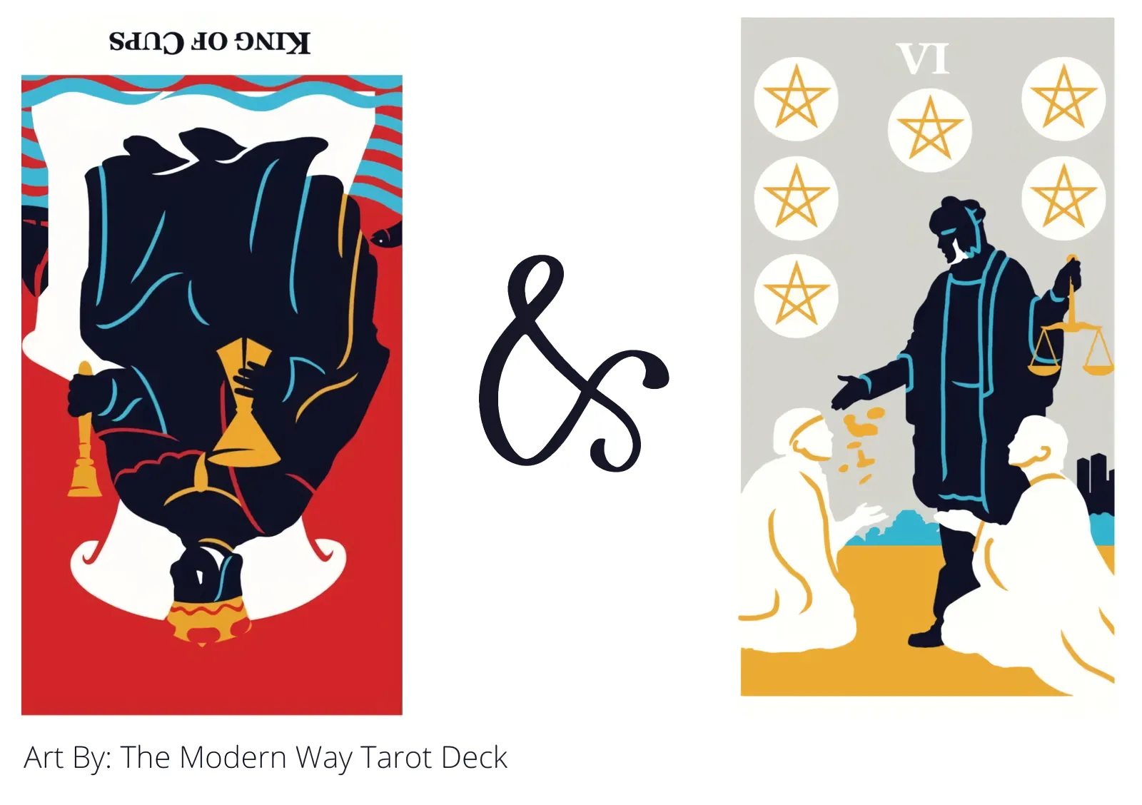 king of cups reversed and six of pentacles tarot cards together
