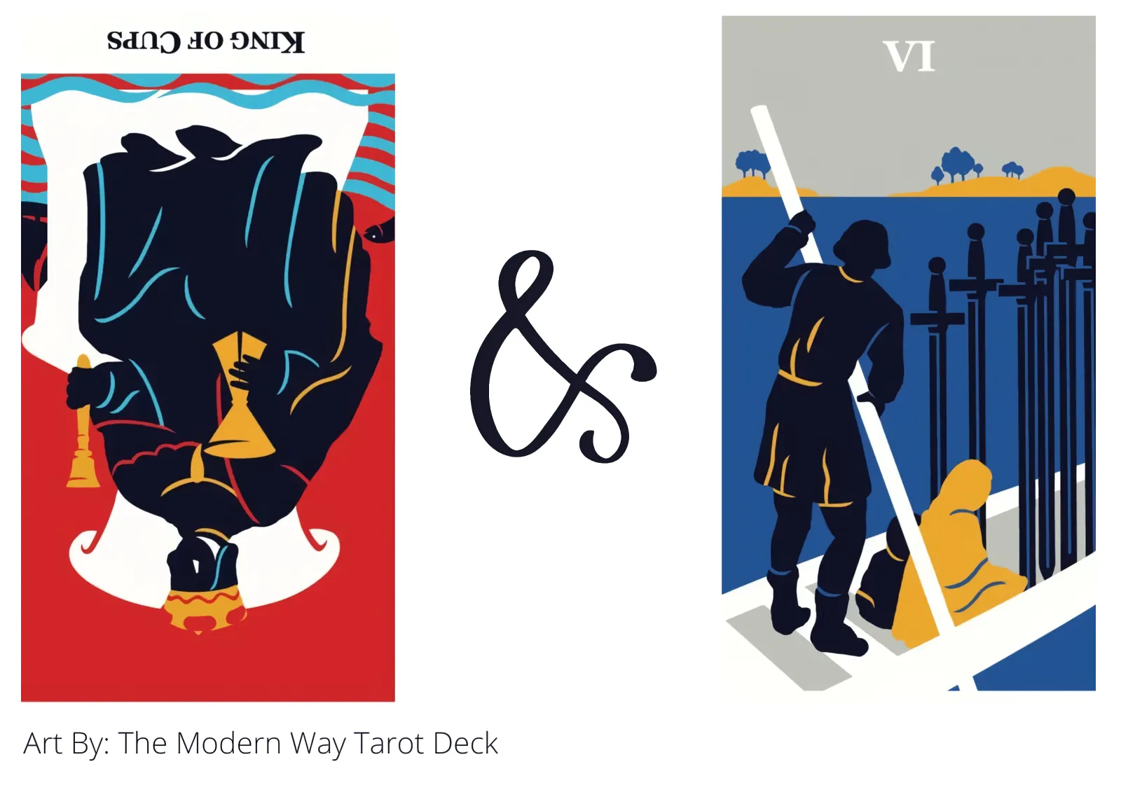 king of cups reversed and six of swords tarot cards together