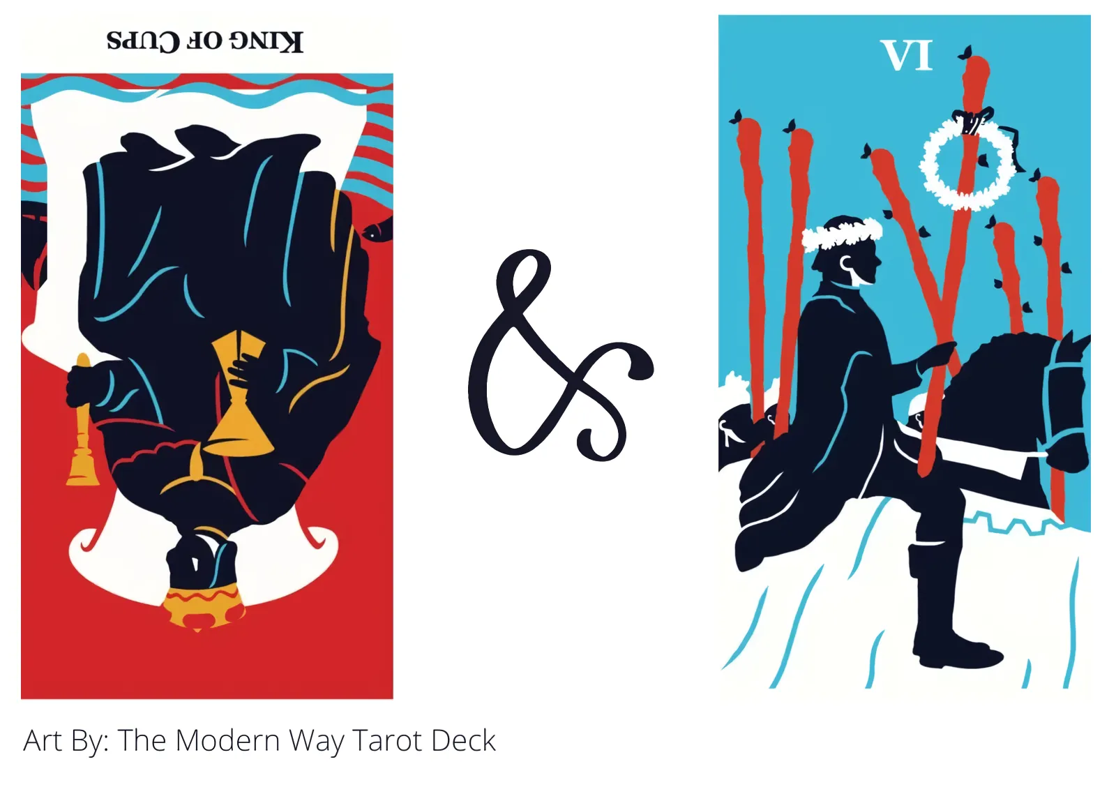 king of cups reversed and six of wands tarot cards together