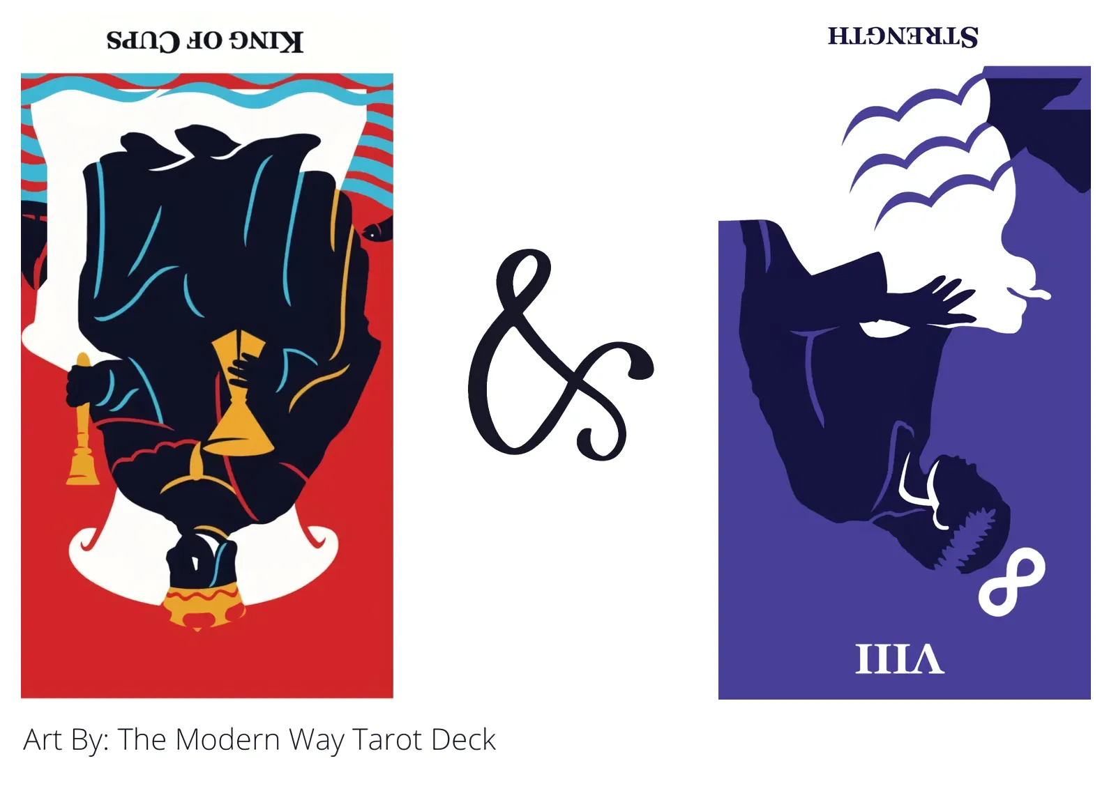king of cups reversed and strength reversed tarot cards together