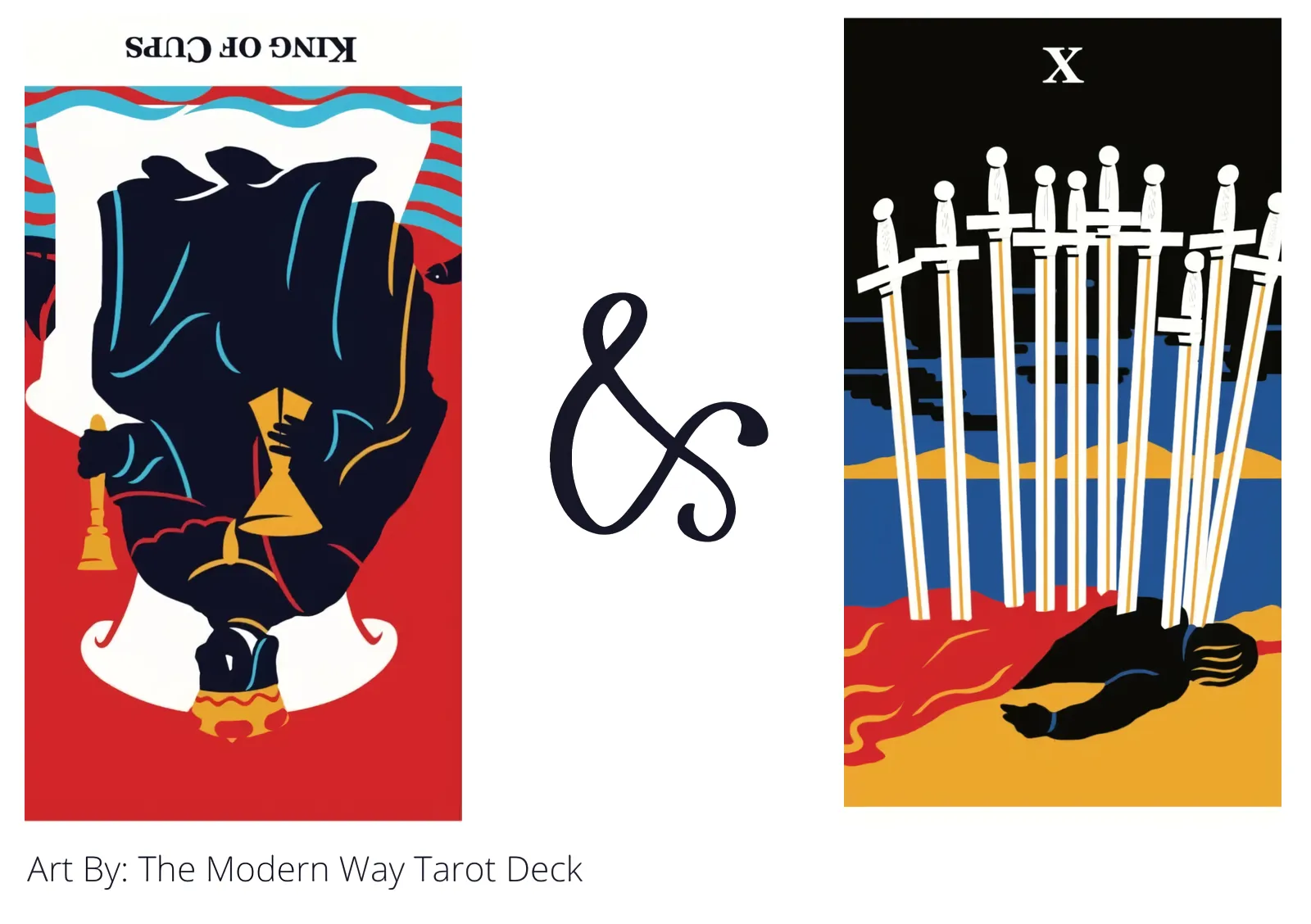 king of cups reversed and ten of swords tarot cards together