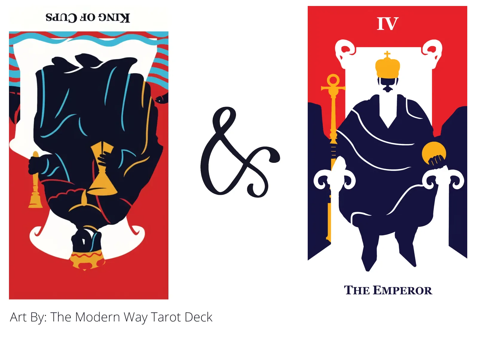 king of cups reversed and the emperor tarot cards together