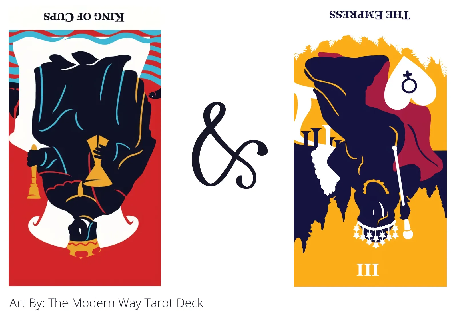 king of cups reversed and the empress reversed tarot cards together