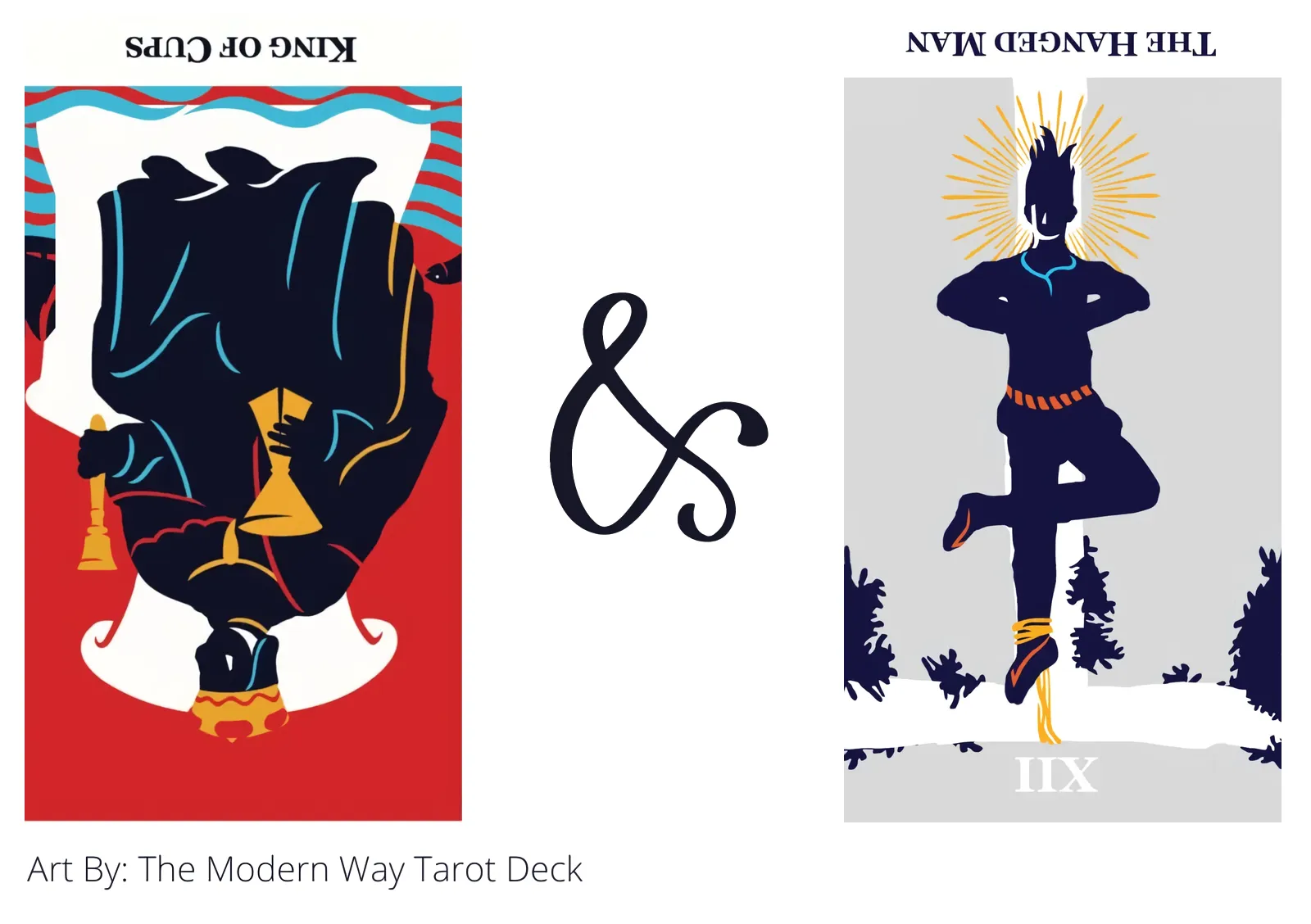 king of cups reversed and the hanged man reversed tarot cards together