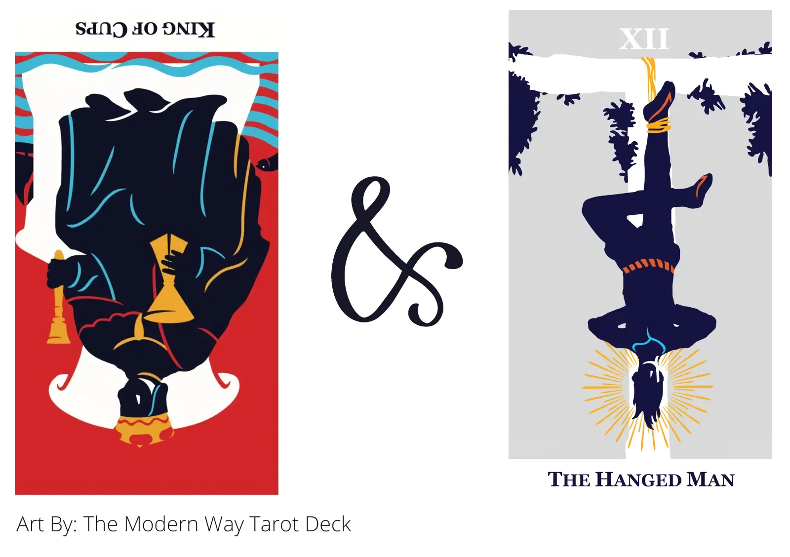 king of cups reversed and the hanged man tarot cards together