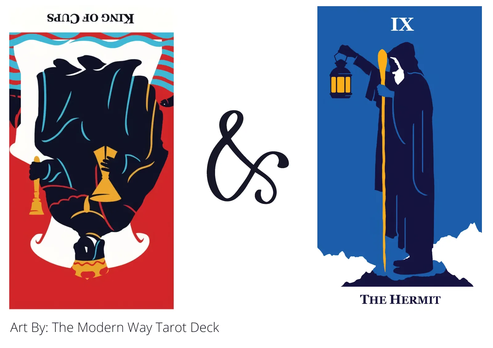 king of cups reversed and the hermit tarot cards together