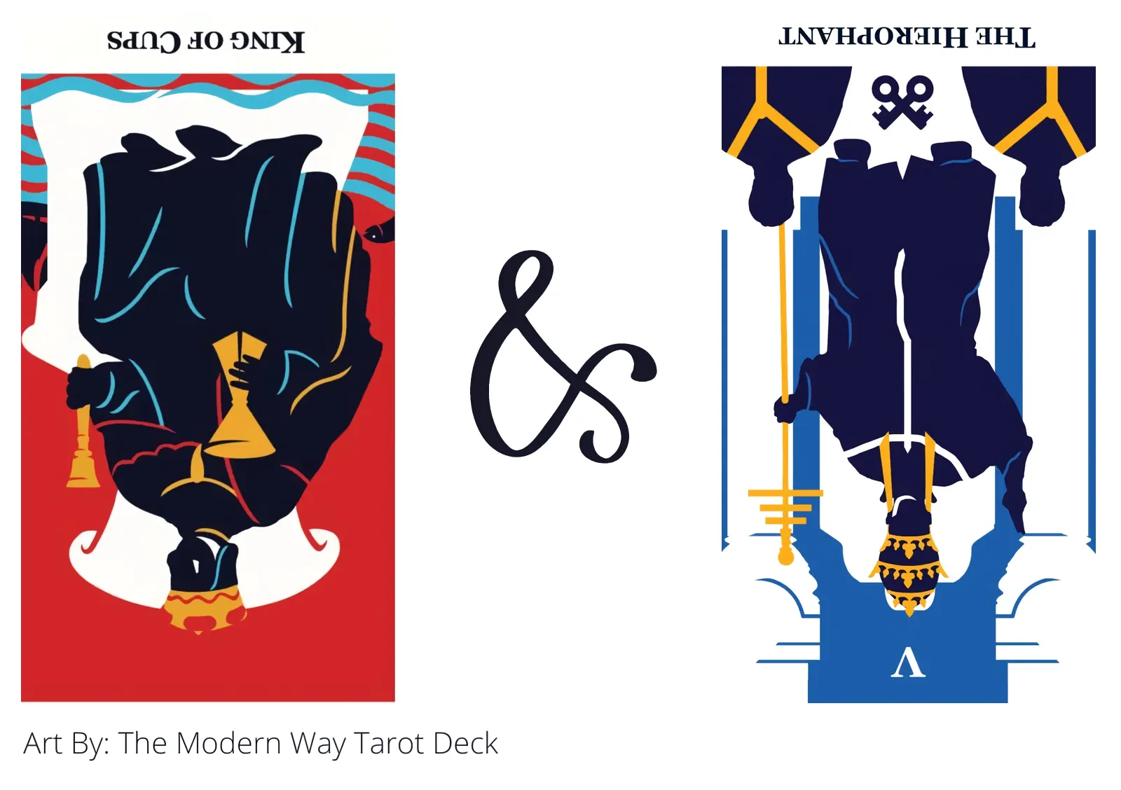 king of cups reversed and the hierophant reversed tarot cards together