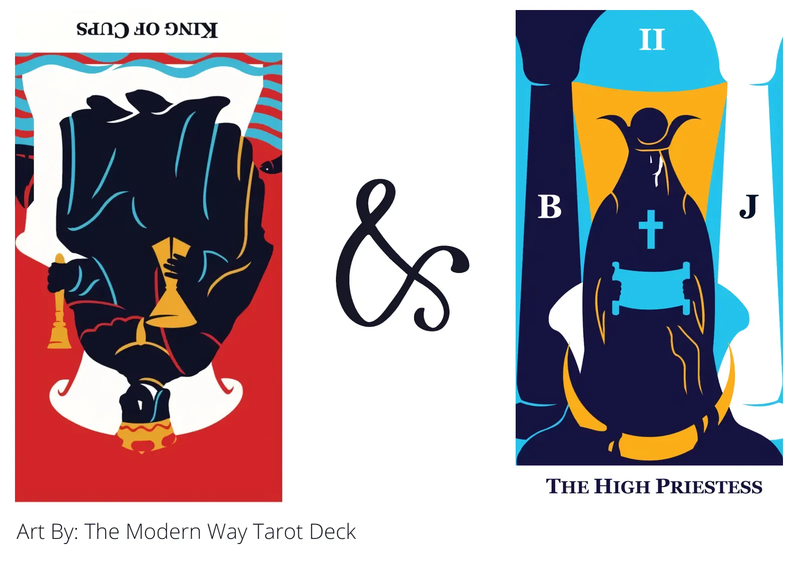 king of cups reversed and the high priestess tarot cards together